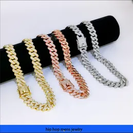 hip hop necklace for mens gold chain iced out cuban chains 14mm diamond full diamond hip-hop bracelet necklace large gold chain