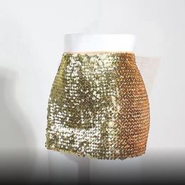 Skirts 2 Ways Wear Fashion Bling Women Skirts Gold Sequined Mini Short Wrap Strapless Tops Bodycon Pencil Skirt faldas 230418