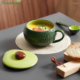 Mugs Avocado Green Breakfast Oatmeal Cup With Lid Handle Spoon Female Cute Coffee Steamed Egg Milk Mug Ceramic Water