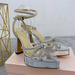 Mach Bowties Dress Shoes Pumps Crystal Embellished rhinestone Evening shoes spool Heels sandals women heeled ankle