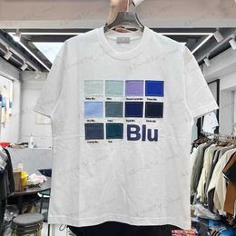 Men's T-Shirts Creative simple patchwork fabric embellishment embroidered loose short-sleeved t-shirt T230419