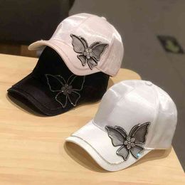 Ball Caps Topi Bisbol Berlian Imitasi Kupu kupu Mode Pelindung Matahari Satin Sutra Musim Panas Wanita Dapat Disesuaikan Santai 230418