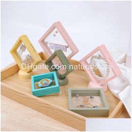 Jewellery Boxes Colorf Pe Film Storage Box Ring Bracelet Travel Case 3D Floating Frame Dustproof Display Drop Delivery Packaging Dhijy