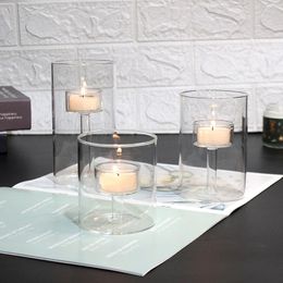 Candle Holders Transparent Glass Holder French Modern High Feet Simple Candlelight Dinner Decorations Wedding Centerpieces For Tables