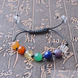Beaded Diy 7 Colorf Natural Stone Beads Crystal Chakra Bracelet For Women Braided Rope Bracelets Reiki Spiritual Yoga Jewellery Drop De Dh45B