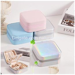 Jewelry Boxes Box Small Waterproof Organizer With Mirror Women Girl Makeup Holder Double Layer Travel Case For Earrings Rings Neckla Dhifd