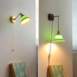 Wall Lamp Green Cable Nordic Home Bed Japanese Bay Window All Copper With Switch Wiring Free