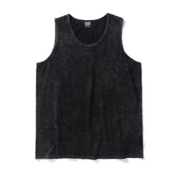 Mens Tank Tops High Street Black Washed Distressed Vest Men Summer Fashion Thin Perforated Solid Color Sleeveless Bottom Shirt Baggy 230419