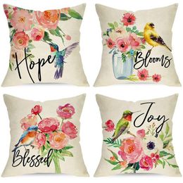 Pillow Case Spring Covers 18X18 Set Of 4 Decorations Cushion Farmhouse Throw