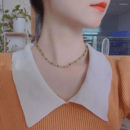 Choker Necklace For Women In Stainless Steel Luxury Green Olive Leaf Drip Oil Short 18K Gold Colour Non-fake Fashion Jewellery