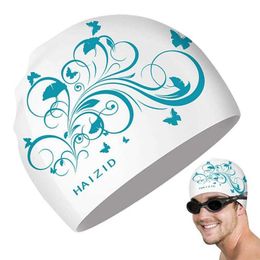 Swimming caps Swim Thicken Silicone Swim For Long Hair Printed Design Bathing Swimming S Silicone Swimming Hats For Keeping Adults Hair Dry P230418