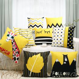 Pillow 45x45cm Custom Yellow Geometric Pillowcase Patchwork English Letter Cover Print Pillowslip Sofa Chair Home Decoration