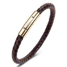 Charm Bracelets Classic Men Leather Bracelet Black Brown Genuine Gold Stainless Steel For And Women Jewellery 19/21/23CM