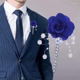 Decorative Flowers European Style Men's Corsage Rhinestone Pearl Groom Suit Pin Factory Direct Sales Business Party Wedding Props XH054Z