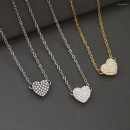 Pendant Necklaces Simple Cute Full Micro Pave CZ Heart Shape Choker Necklace For Women Men Trendy Gold Color Steel Chain Collar Charm