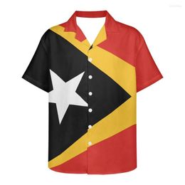 Men's Casual Shirts East Timor Flag Design Pattern Summer Vintage Fashion Short Sleeve Hawaii For Men Camisa Masculina Wear Holiday