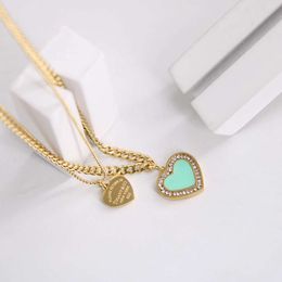 necklace Titanium Steel French Elegant T Classic Blue Drip Oil Sticky Diamond Love Double Layer Necklace Collar Chain for Women