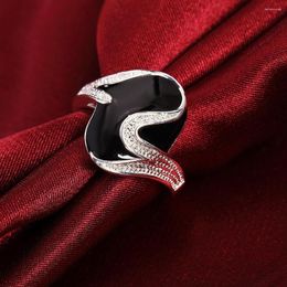 Wedding Rings 925 Colour Silver For Women Wild Black Oval Fashion Party Gifts Girl Student Charm Jewellery