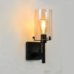 Wall Lamps Industrial Lamp Sconces Black Metal Clear Glass Shade E27 Bulb Interior Light Fixtures For Bathroom Vanity Hallway