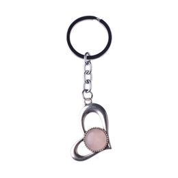 Key Rings Wholesale Natura Gemstone Love Alloy Pendant Chain Amethyst Green Aventurine Powder Crystal Jewellery Making Drop Delivery Dhorn