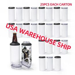 USA-Lager 16 Unzen Trinkbecher 12 Unzen Sublimation 4-in-1-Dosenkühler, passend für 12 Unzen Standarddosen, dünne Dosen, Bierflasche mit zwei Deckeln