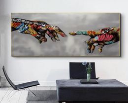 Creation Of Adam Graffiti Art Canvas Posters And Prints Hand to Hand street Art Canvas Paintings on the Wall Art Pictures Cuadro8402744