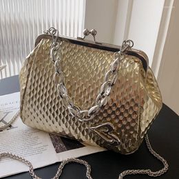 Evening Bags 2023 Luxury Women Pu Leather Shell Clip Casual Chain Shoulder Designer Silver Gold White Crossbody Clutch