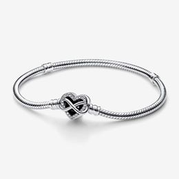 925 Silver charms Bracelets New Sparkling Diamond Tennis Bracelet Eternal Tie Heart Beads DIY fit Bracelet Necklace Designer Jewellery