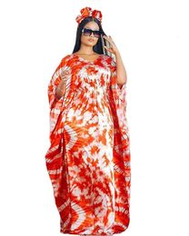 Ethnic Clothing Purple Orange African Dresses for Women Summer African Women Half Sleeve Vneck Polyester Long Dress African Print Dresses S5XL 230419