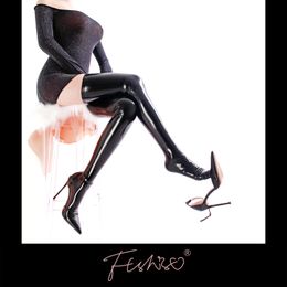 Sexy Socks Ftshist Wetlook Tight-Highs Stockings Shiny Metallic Elastic Over-The-Knee Patent Leather Latex Fetish Accessories 230419