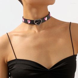 Choker Modern Fashion Girl's PU Leather Colourful Resin Heart Pattern Strap Necklace For Women Personality Gothic Party Jewellery