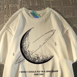 Men's TShirts European and American moon pattern printing trend short sleeved t shirt for men women loose design casual couple vintage top 230419