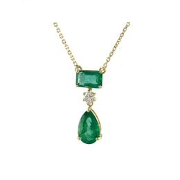 Designer Sier Plus Echte Earth Mines Sambische Smaragd-Diamant-Halskette im Birnenschliff aus massivem 14-karätigem Gold