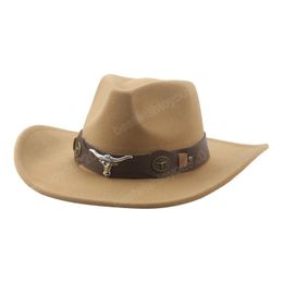 Cowboy Hat Caps Man Big Brim Panama Solid Cow Belt Band Western Cowgirl Hats for Women Bone Masculino Gorros