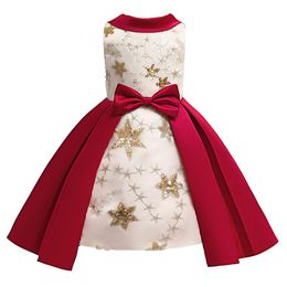 Girl Dresses Girl's Girls Evening Princess Dress 2-10Y Star Embroidery Turn-Down Neck For Kids Sleeveless TuTu Party With Bow