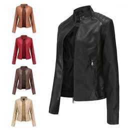 Women's Leather Jackets Woman Slim Thin Spring Autumn Female Casual Motorcycle Wear Plus Size Stand-up Collar Leathers & Faux