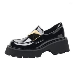 Dress Shoes Size 33-43 Black Patent Leather Women 2023 Spring Platform Loafers