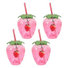 Dinnerware Sets 4 Pcs Kids Straw Cup Sippy Cups Toddlers Fruit Water Toddler Strawberry Smoothie Plastic Lid