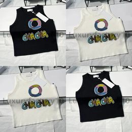 outdoor tshirts runway summer womens letter tanks sexy embroidery crop tops sleeveless lady casual patchwork crop street wear