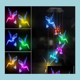 Party Decoration Solar Hummingbird Butterfly Wind Chimes Decor Color Changing Outdoor Waterproof Mobile Hanging Pendant Lights For P Dhrkq