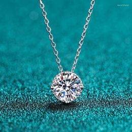 Chains All-Mossan Stone Classic Circular Necklace Women's Sparkling Lab Diamond Pendant Jewelry S925 Sterling Silver Valentine's D