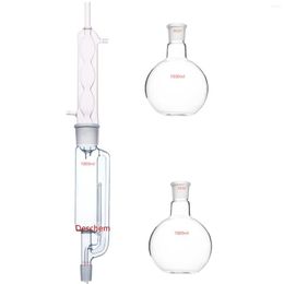 1000ml Glass Soxhlet Extractor W/ Allihn Condenser & Two 1L Flat Bottom Flask Lab Glassware