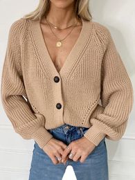 Women's Sweaters ZOKI Women Knitted Cardigans Sweater Fashion Autumn Long Sleeve Loose Coat Casual Button Thick V Neck Solid Female Tops 231118