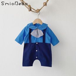 Jumpsuits Ins Spring Est Korean Baby Strap Fake Two Piece One-piece Hatsuit Creeping Rompers Gentleman Unisex Boys And Girls