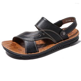 Slippers Summer Outdoor Leather For Men Casual Sandals Dual-purpose Black Walking Indoor Brown Household Shoes