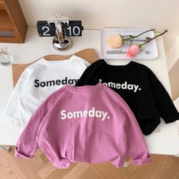T-shirts Spring Autumn New Boy Infant Simple Loose Bottoming Shirt Girl Baby Letter Print Long Sleeve T-shirt Children Cotton Casual Tops P230419