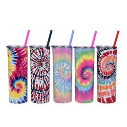 Tumblers 650Ml Double Layer Stainless Steel Creative Tie Dye Thermos Mug Vacuum Flask Fashion Printing Household Water Cup W Dhgarden Dhpos