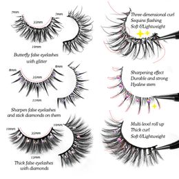 10pairs/set New Style Rhinestone Shiny Eyelashes Fluffy Soft Curly With Diamond Daily Dating Makeup False Eyelashes Cosplay Diamond Lashes