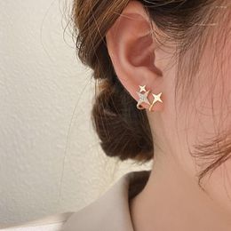 Stud Earrings French Style Copper Metal Inlaid Zircon Four-pointed Star For Women Luxury Romantic Wedding Party Jewelry