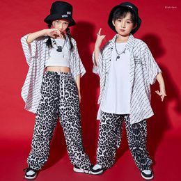 Stage Wear Kids Ballroom Hip Hop Clothing Oversized Shirt Top Streetwear Leopard Print Pants For Girl Boy Jazz Dance Costume Outfits